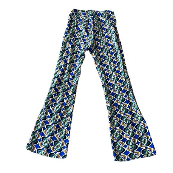 Zara Green & Blue Geometric Printed Flare High Waist Trousers - M - Picture 6 of 13